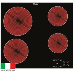 WHIRLPOOL AKT8090NE Plaque De Cuisson Vitrocéramique - 4 Zones - 6200W - L58 X P51cm - Revetement Verre - Noir